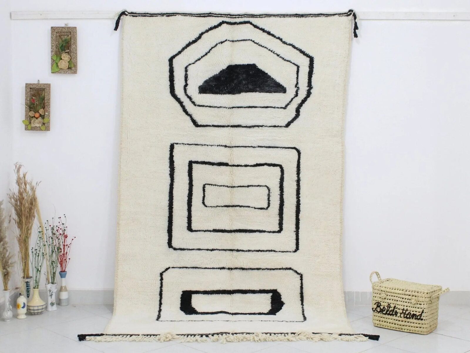 Alfombra Marroqui hecha a mano en Marruecos - Beni ourain - Blanca - Personalizada - Artesania Marroqui
